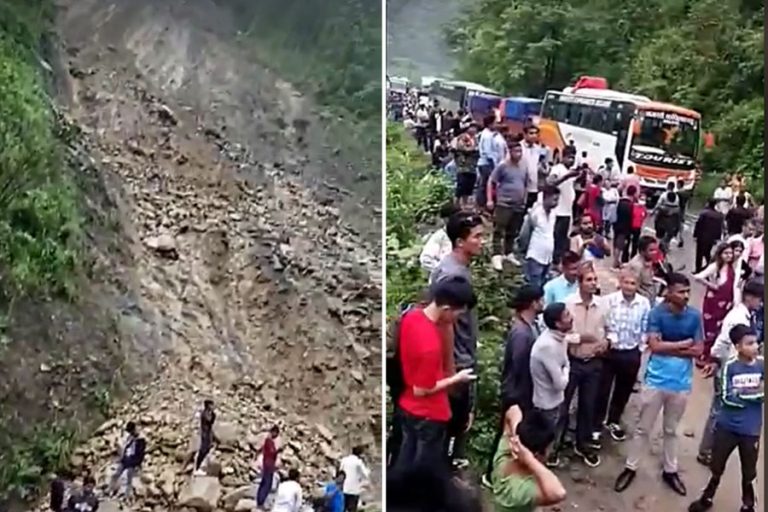 नारायणगढ-मुग्लिन सडकमा पहिरो खसेपछि सडक अवरुद्ध