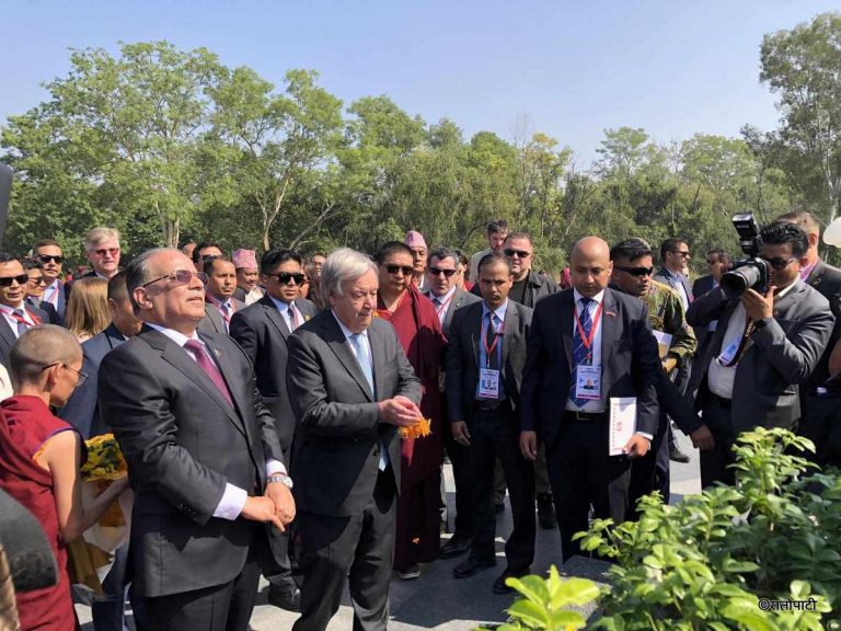 संयुक्त राष्ट्रसंघका महासचिव एन्टोरियो गुटरेस लुम्बिनी पुगे