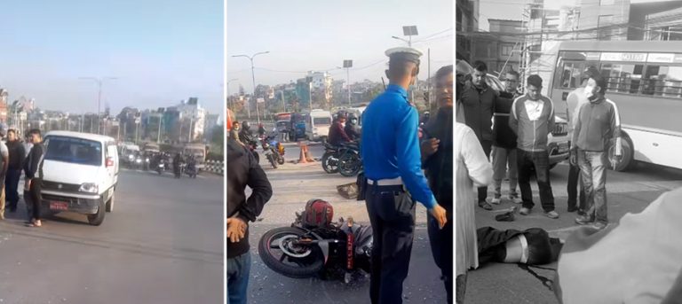 काठमाडौंको मुनिभैरव मन्दिर नजिक सवारी दुर्घटना एक जनाको मृत्यु तीन जना घाइते